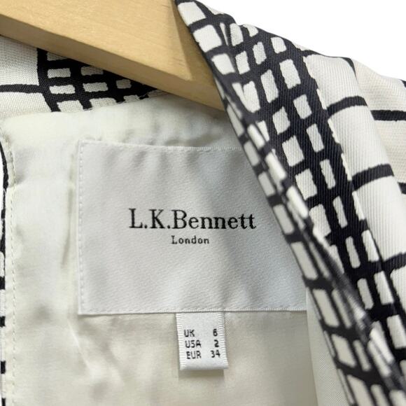 L.K. Bennett Sleeveless Fit & Flare Dress Black White Grid Print size 2 - Picture 4 of 6